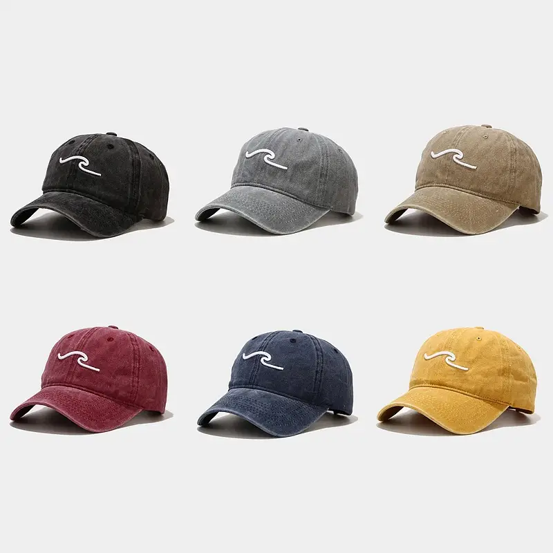 Women Washed Baseball Cap with Wave Embroidery - Image 9