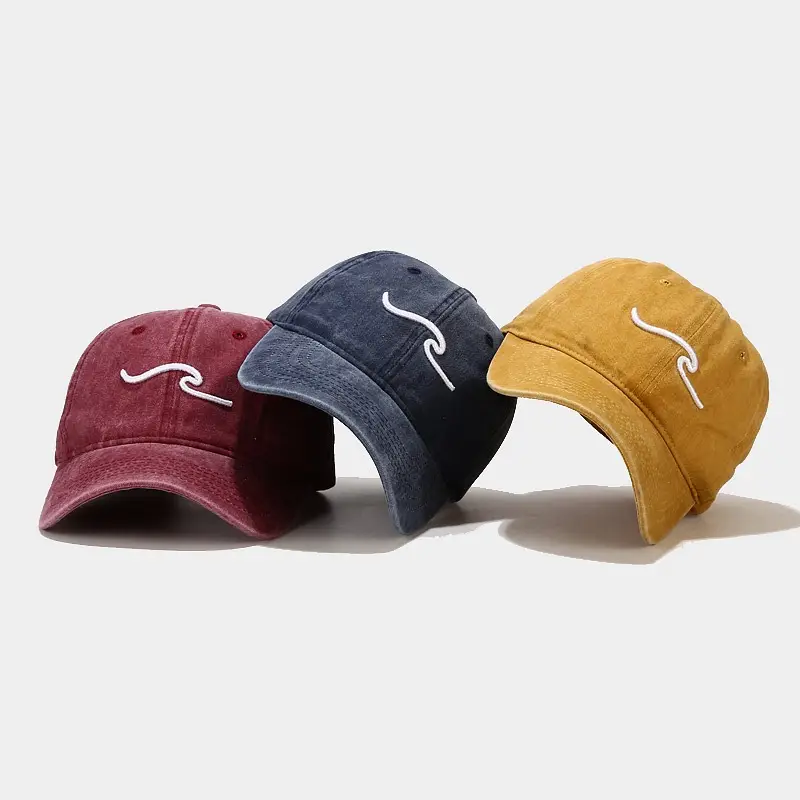 Women Washed Baseball Cap with Wave Embroidery - Image 11