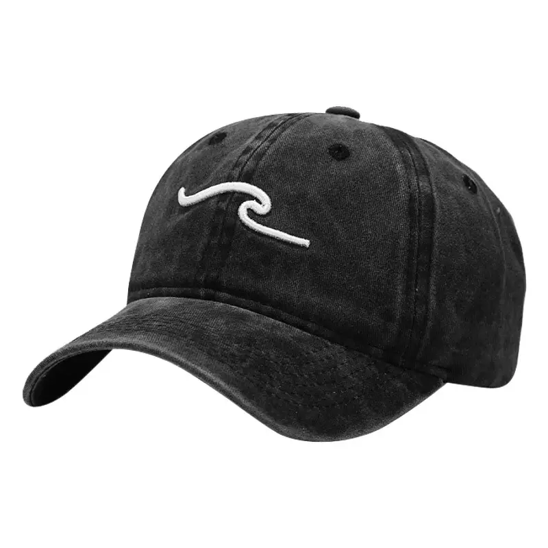 Women Washed Baseball Cap with Wave Embroidery