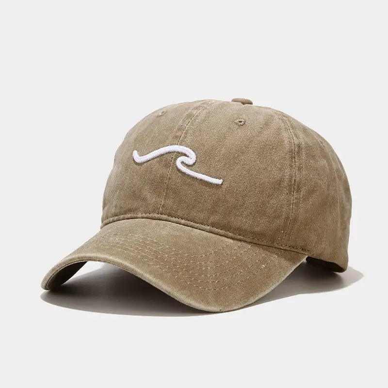 Women Washed Baseball Cap with Wave Embroidery - Image 2