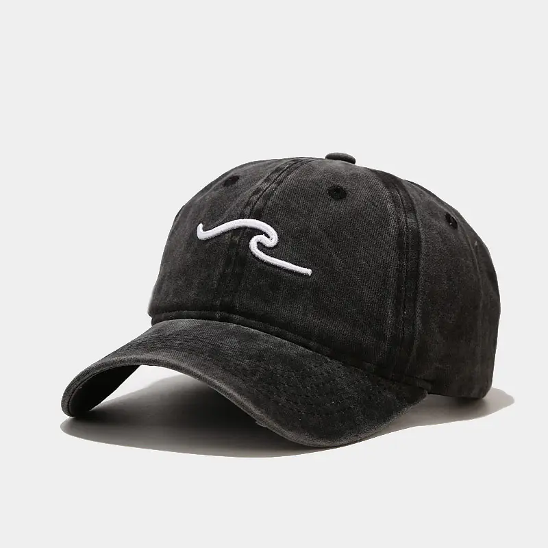 Women Washed Baseball Cap with Wave Embroidery - Image 3