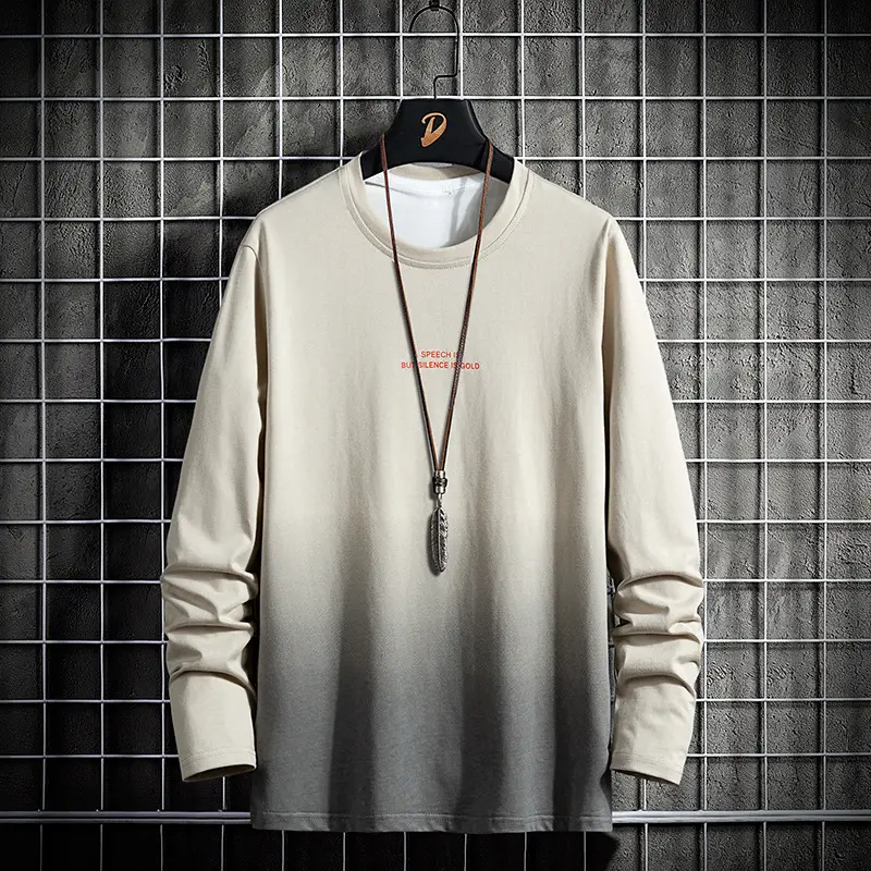 Men Cotton Long Sleeve T-Shirt Black Blue Gradient - Image 3