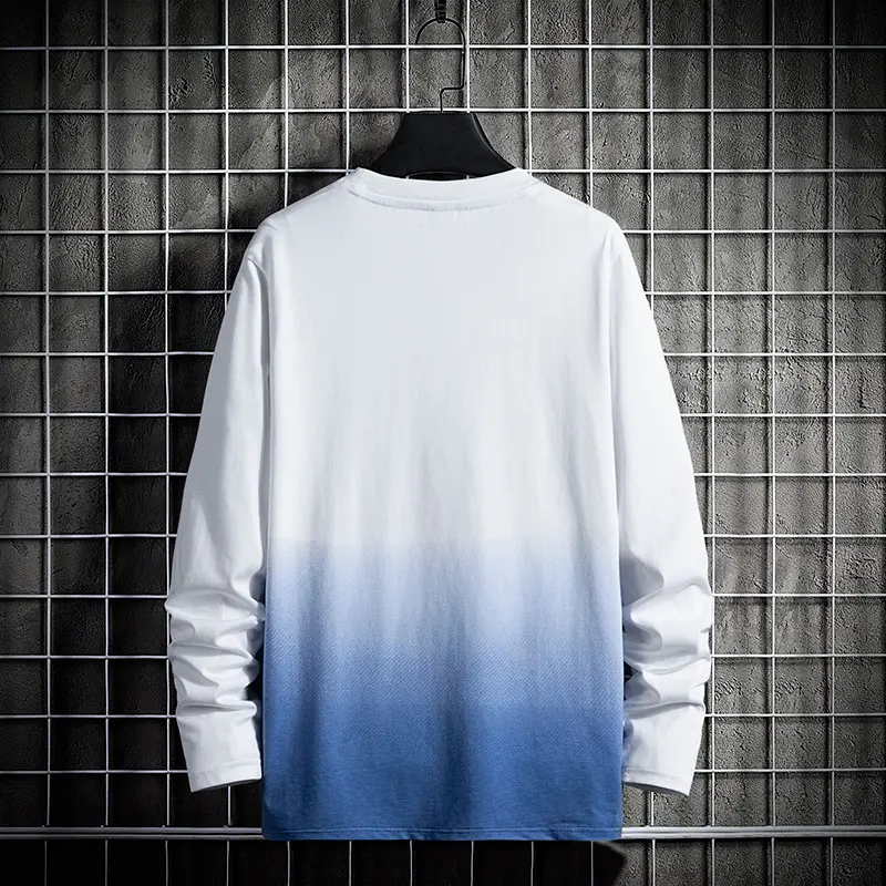 Men Cotton Long Sleeve T-Shirt Black Blue Gradient - Image 5