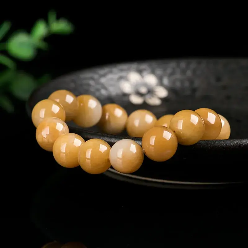 Natural Xinjiang Golden Jade Bracelet 13mm - Image 2