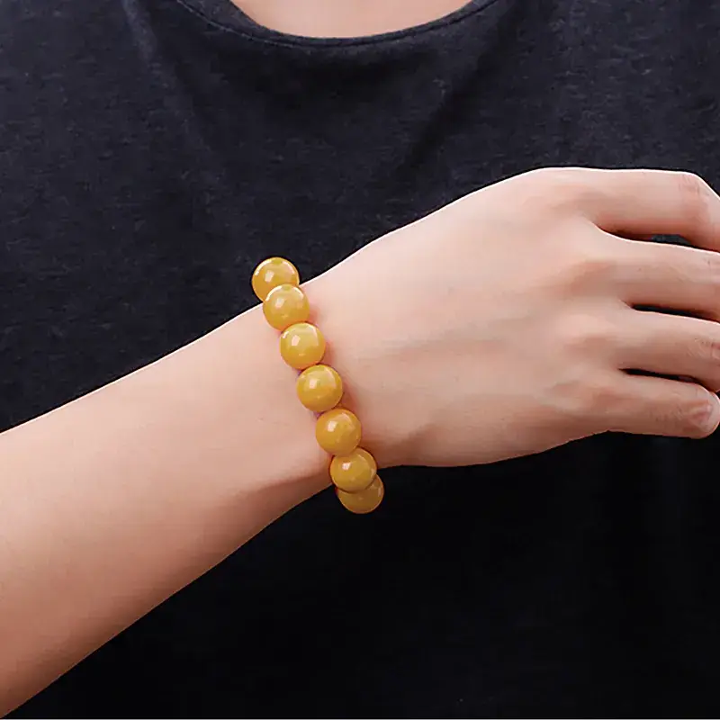 Natural Xinjiang Golden Jade Bracelet 13mm - Image 4