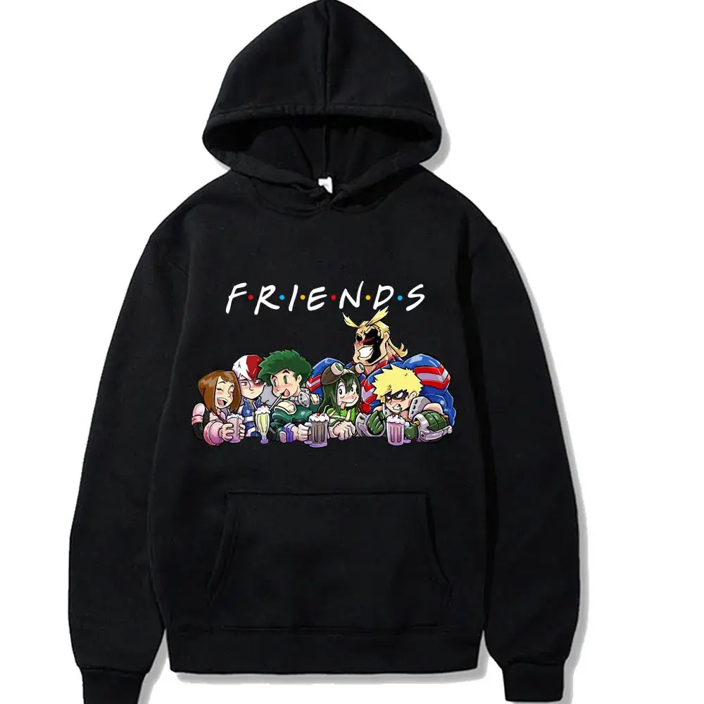 Men Cross-Branded My Hero Academia Hoodie White Friends Print - Image 5