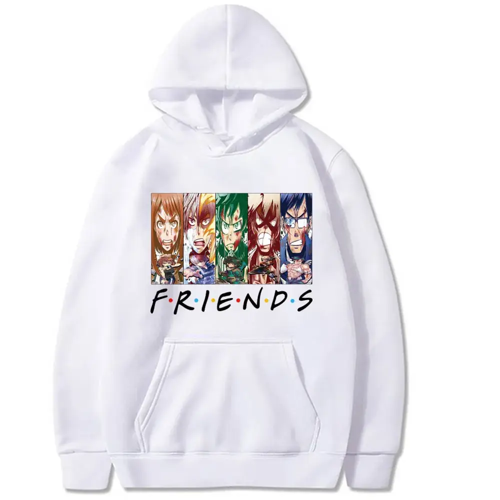 Men Cross-Branded My Hero Academia Hoodie White Friends Print - Image 7