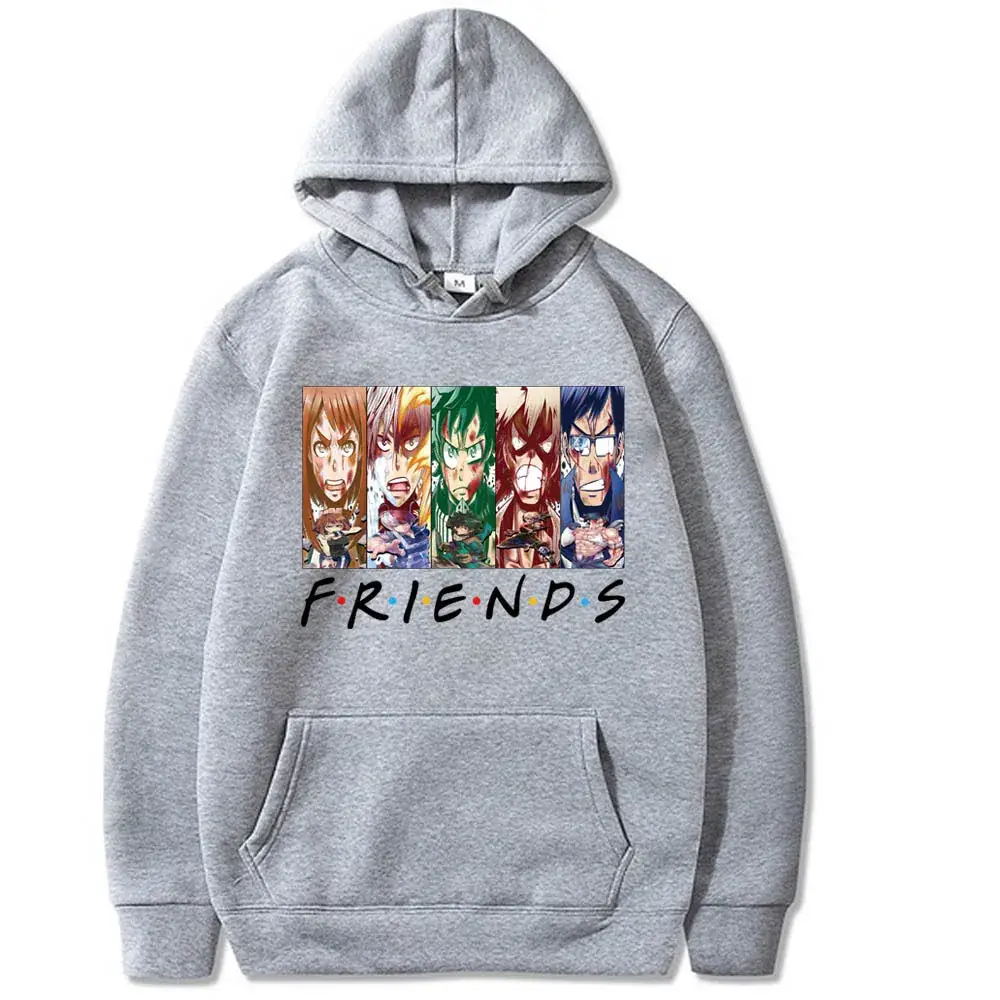 Men Cross-Branded My Hero Academia Hoodie White Friends Print - Image 10