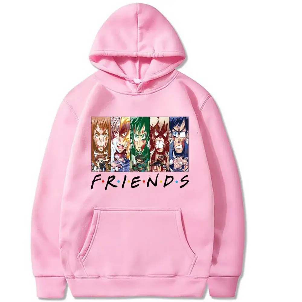 Men Cross-Branded My Hero Academia Hoodie White Friends Print - Image 12