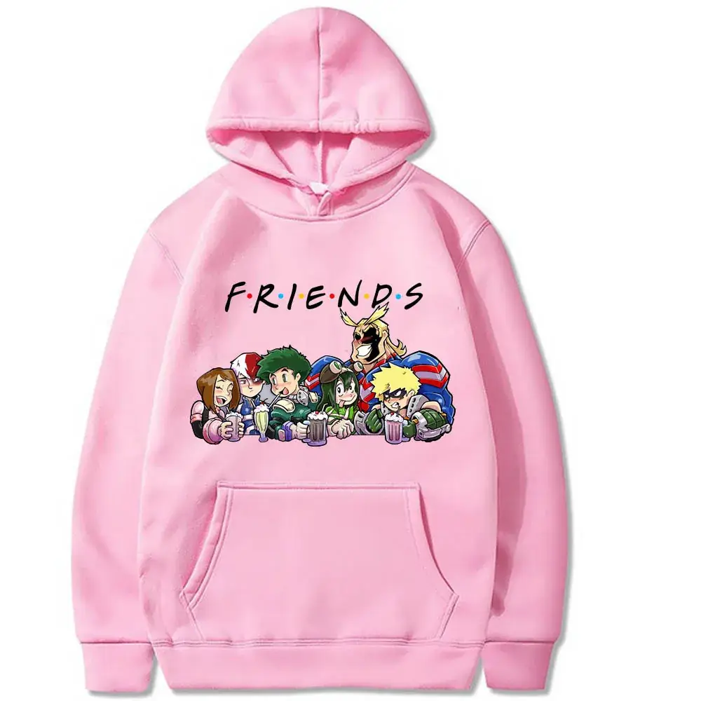 Men Cross-Branded My Hero Academia Hoodie White Friends Print - Image 6