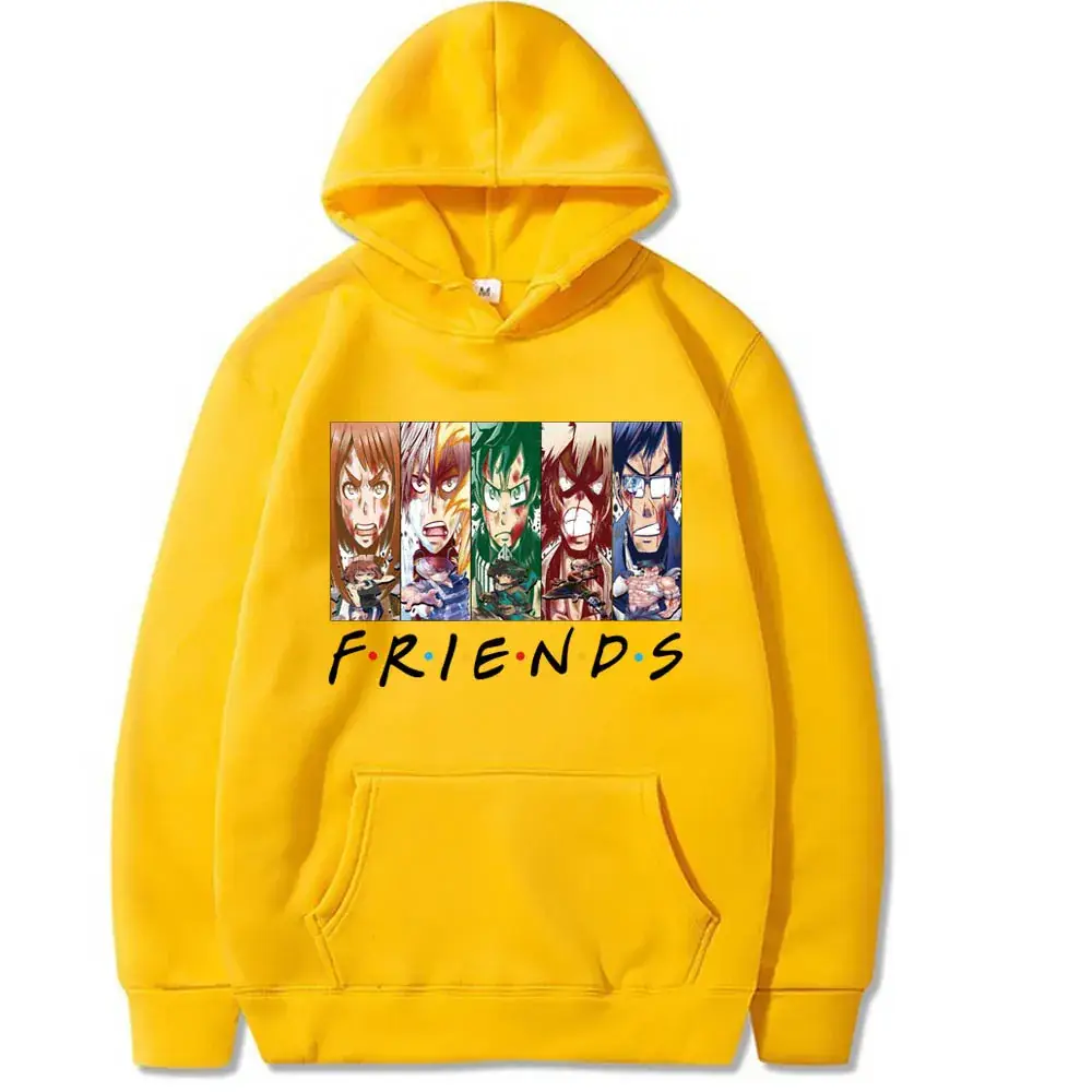Men Cross-Branded My Hero Academia Hoodie White Friends Print - Image 8