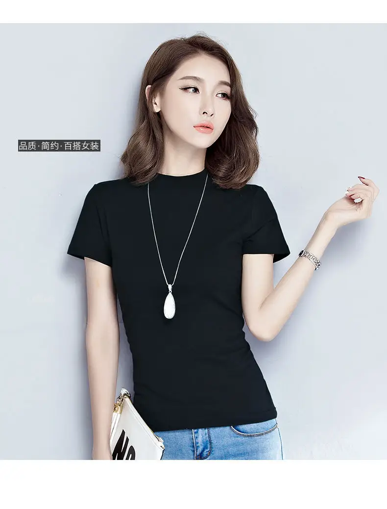 Women Black Half Turtleneck Slim T-Shirt Large — feature 11