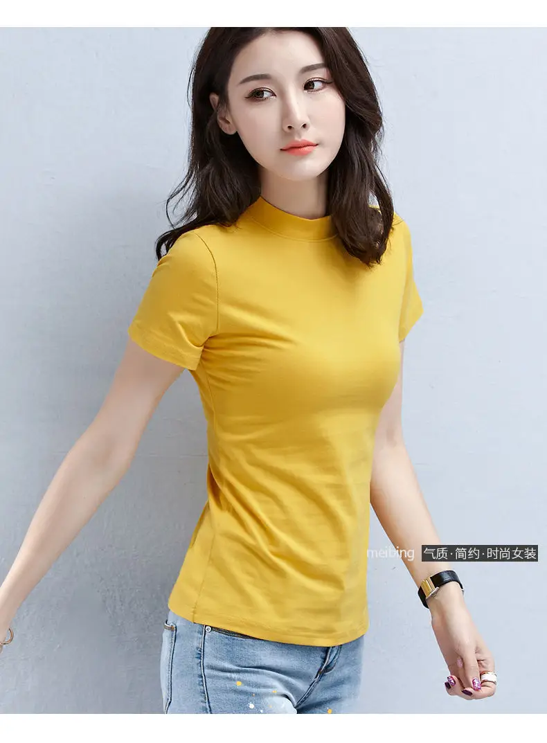 Women Black Half Turtleneck Slim T-Shirt Large — feature 14