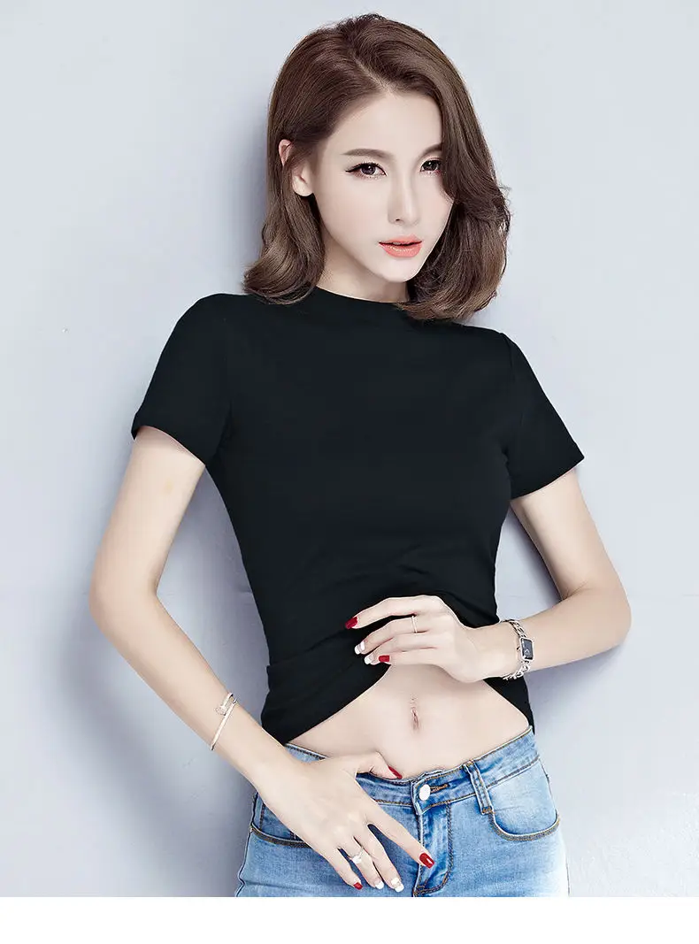 Women Black Half Turtleneck Slim T-Shirt Large — feature 3