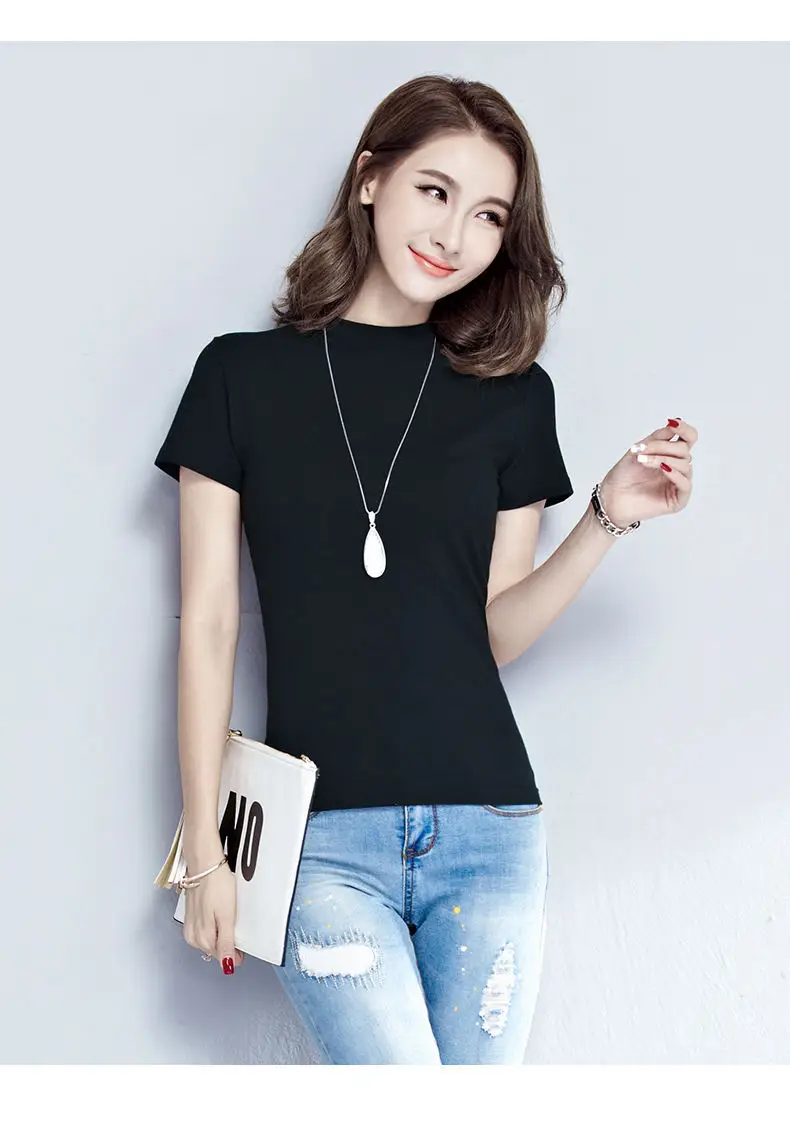 Women Black Half Turtleneck Slim T-Shirt Large — feature 7