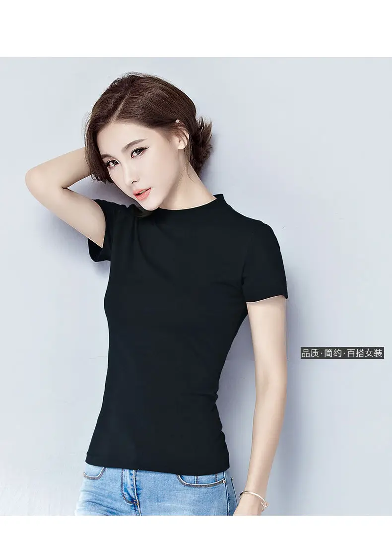 Women Black Half Turtleneck Slim T-Shirt Large — feature 8