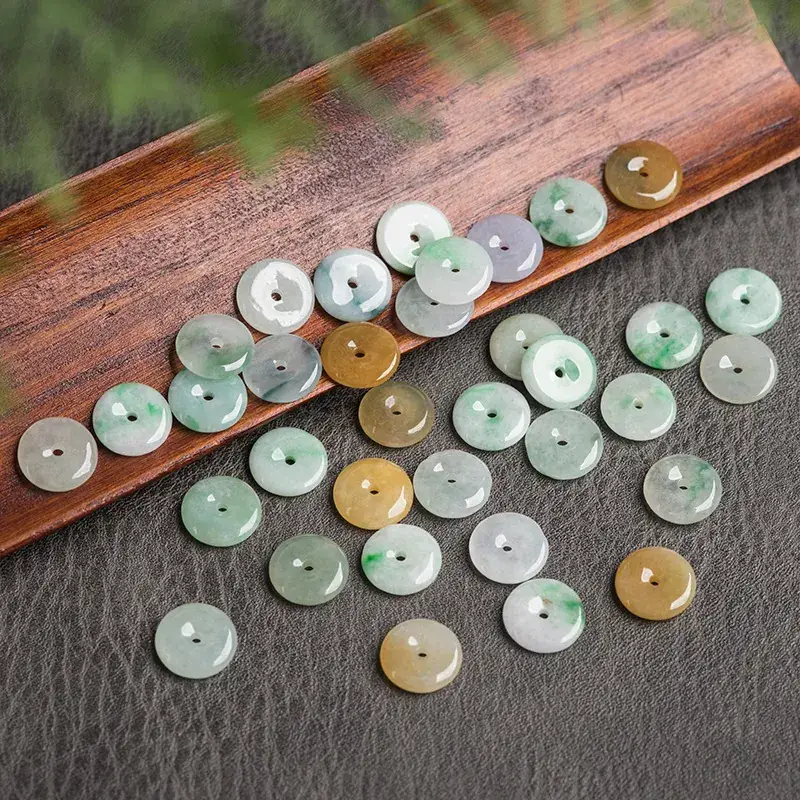 Natural Burmese Jade 13mm Tri-Color Safety Buckle Spacers - Image 3