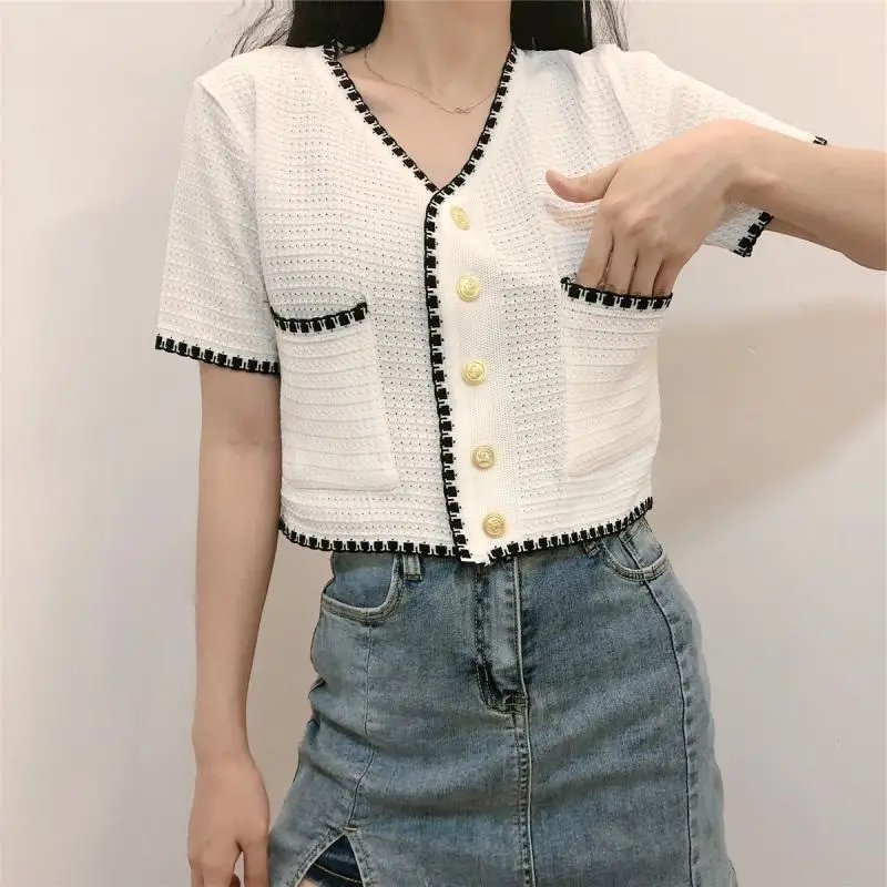 Black Embellished Short Sleeve Cardigan Top for Women