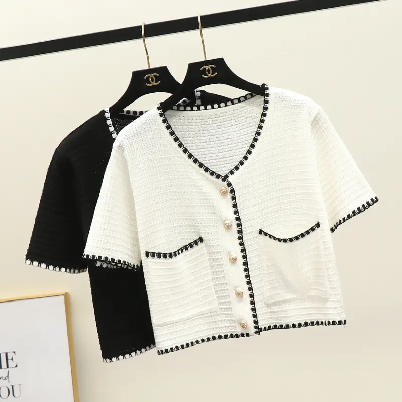 Black Embellished Short Sleeve Cardigan Top for Women