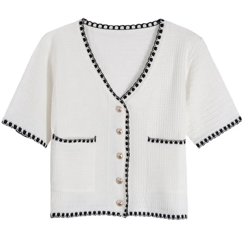 Black Embellished Short Sleeve Cardigan Top for Women