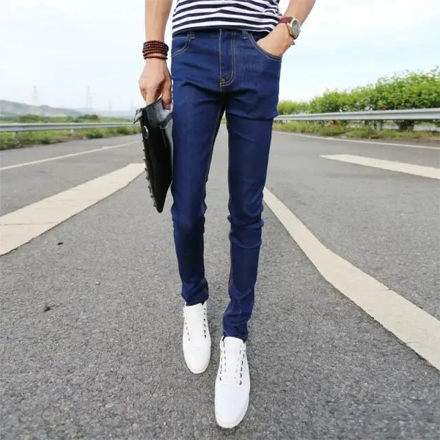 Men Slim Fit Jeans Blue Black White Casual Wear - Image 4