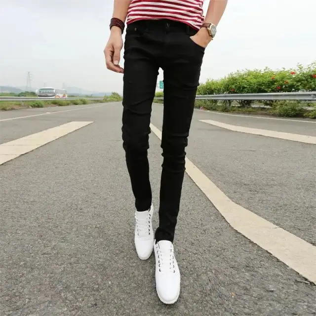 Men Slim Fit Jeans Blue Black White Casual Wear - Image 5
