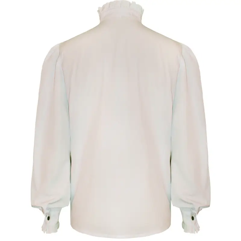 Men's White Pleated Pirate Shirt Medieval Renaissance Steampunk Top - Image 4