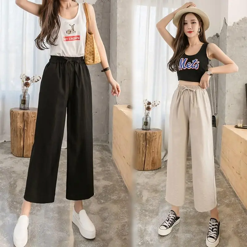 Women Wide Leg Pants Summer Loose High Waist Straight Pants Korean Style Slim Look - Image 7