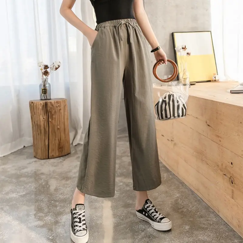 Women Wide Leg Pants Summer Loose High Waist Straight Pants Korean Style Slim Look - Image 3