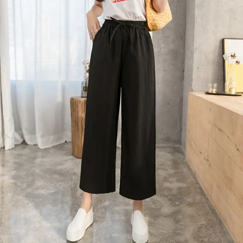 Women Wide Leg Pants Summer Loose High Waist Straight Pants Korean Style Slim Look - Image 4