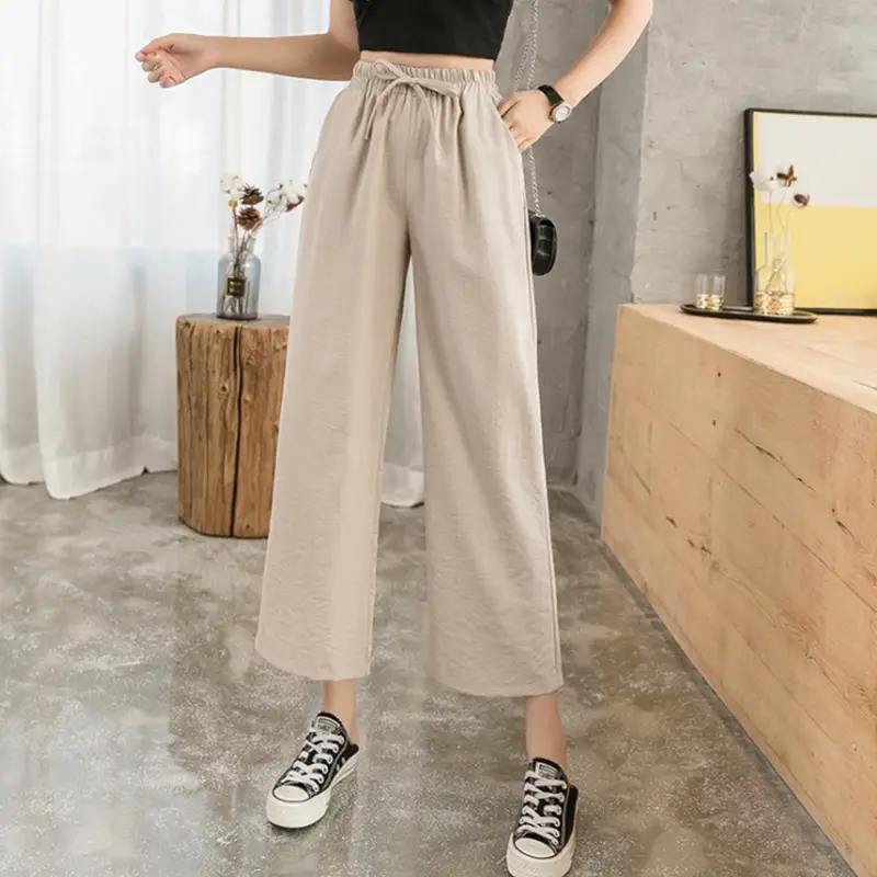 Women Wide Leg Pants Summer Loose High Waist Straight Pants Korean Style Slim Look - Image 5