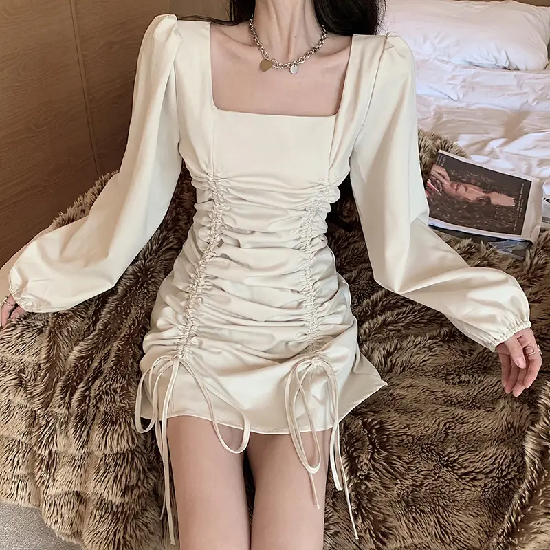 Black Long Sleeve Waist Slimming Dress for Women - Image 3