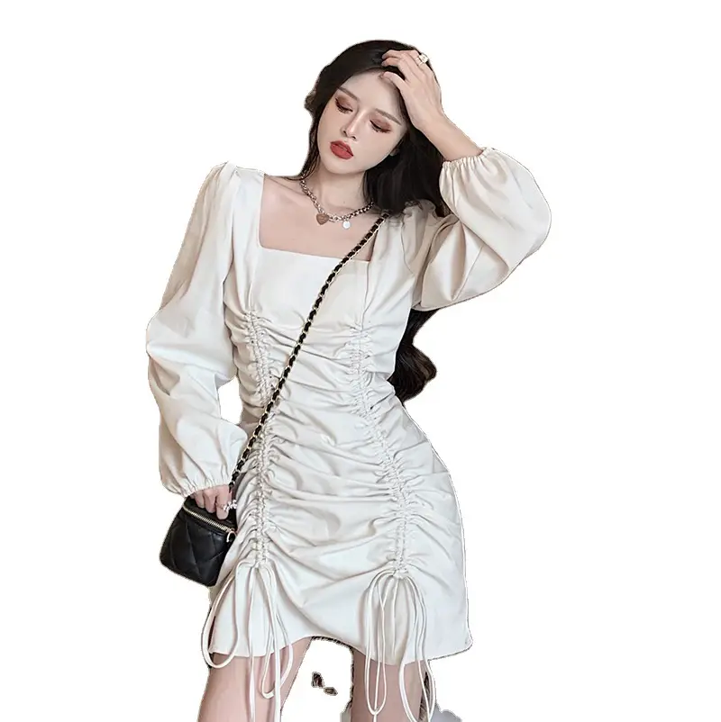Black Long Sleeve Waist Slimming Dress for Women - Image 7