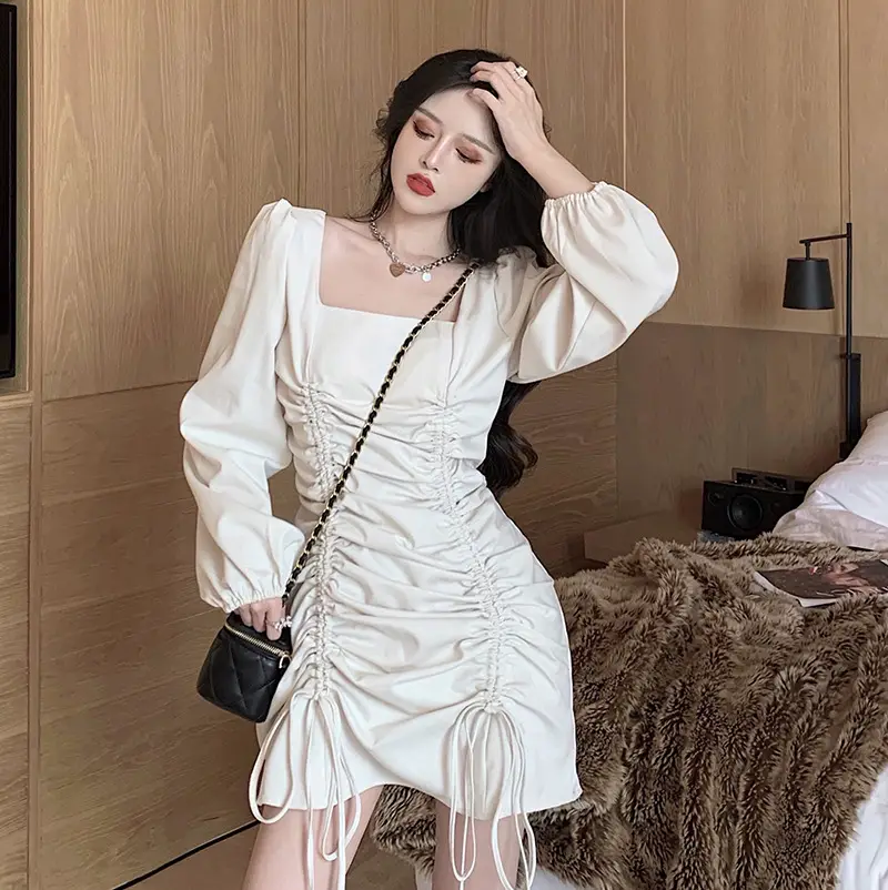 Black Long Sleeve Waist Slimming Dress for Women - Image 2