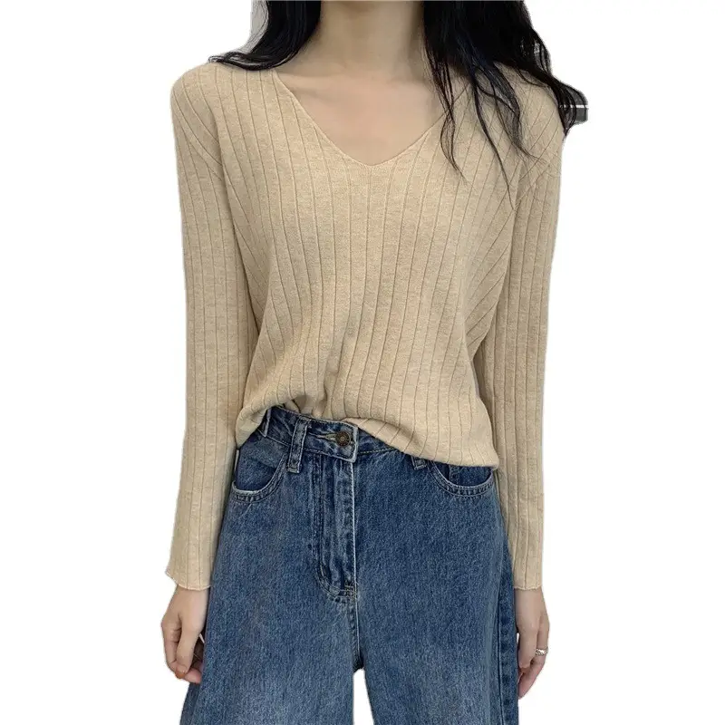2024 V Neck Long Sleeve Knit Pullover Women - Image 21