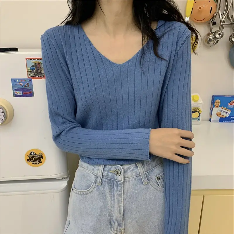 2024 V Neck Long Sleeve Knit Pullover Women - Image 10