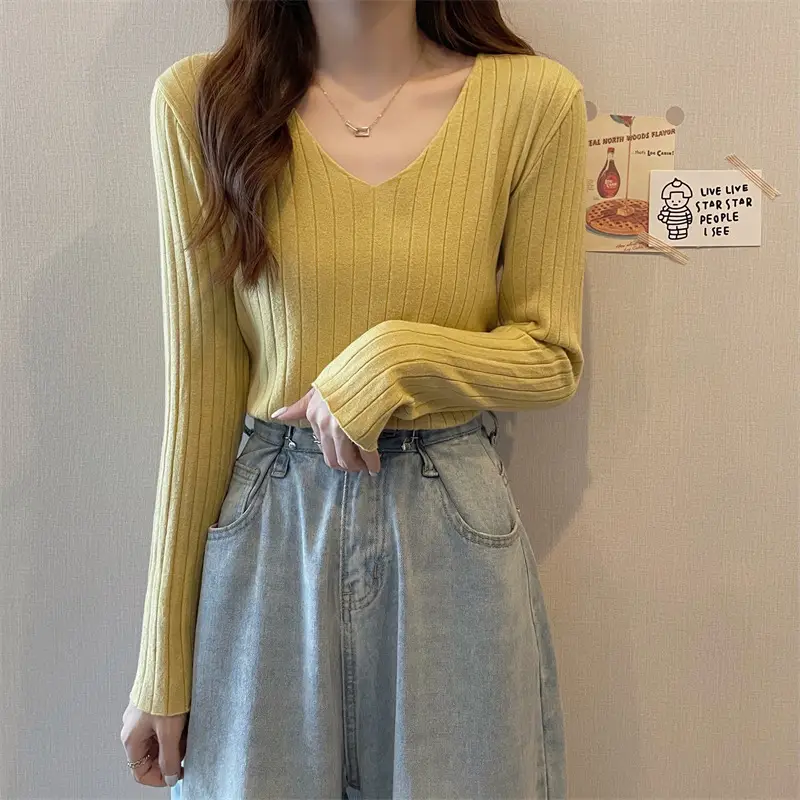 2024 V Neck Long Sleeve Knit Pullover Women - Image 14