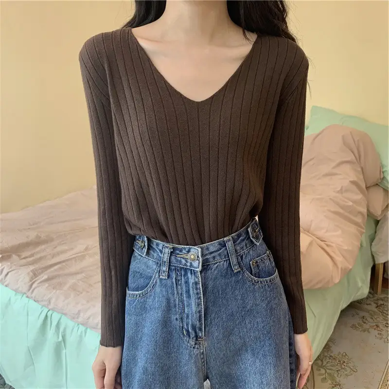 2024 V Neck Long Sleeve Knit Pullover Women - Image 5
