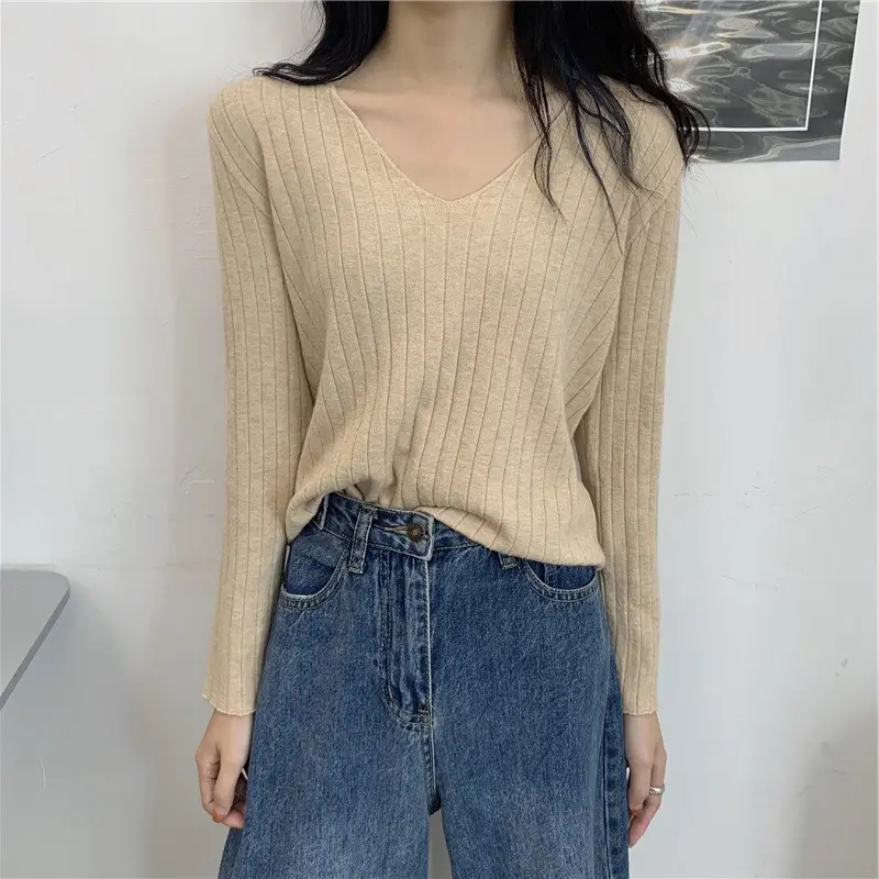 2024 V Neck Long Sleeve Knit Pullover Women - Image 6