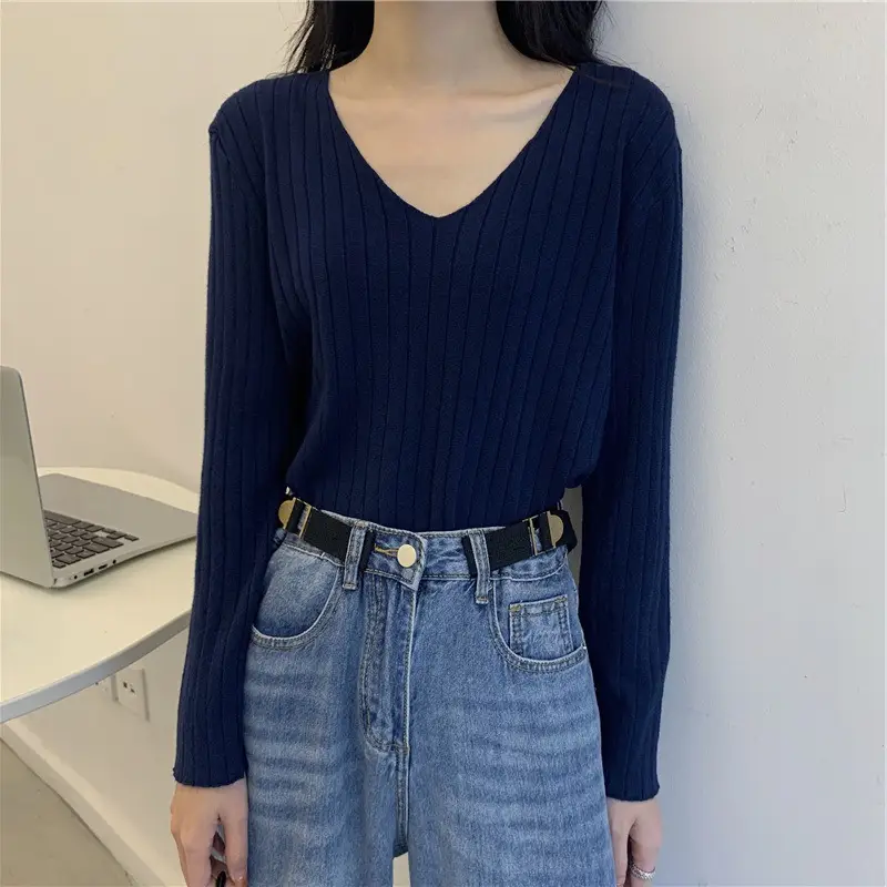 2024 V Neck Long Sleeve Knit Pullover Women - Image 7