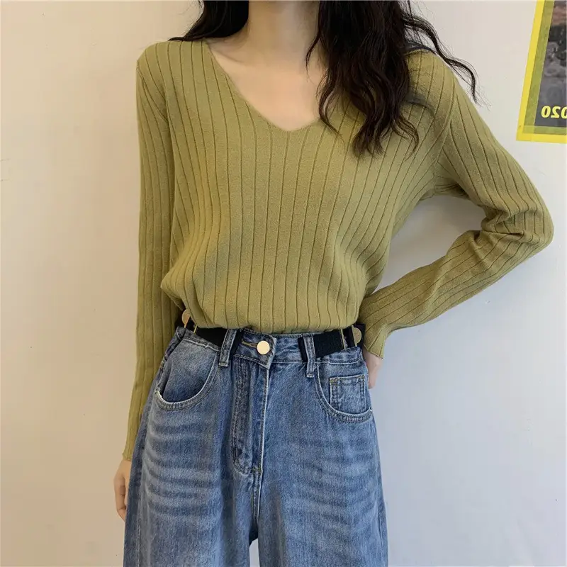 2024 V Neck Long Sleeve Knit Pullover Women - Image 9