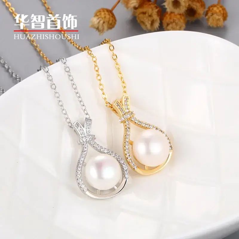 Korean Pearl Zircon Pendant Necklace White Silver - Image 6