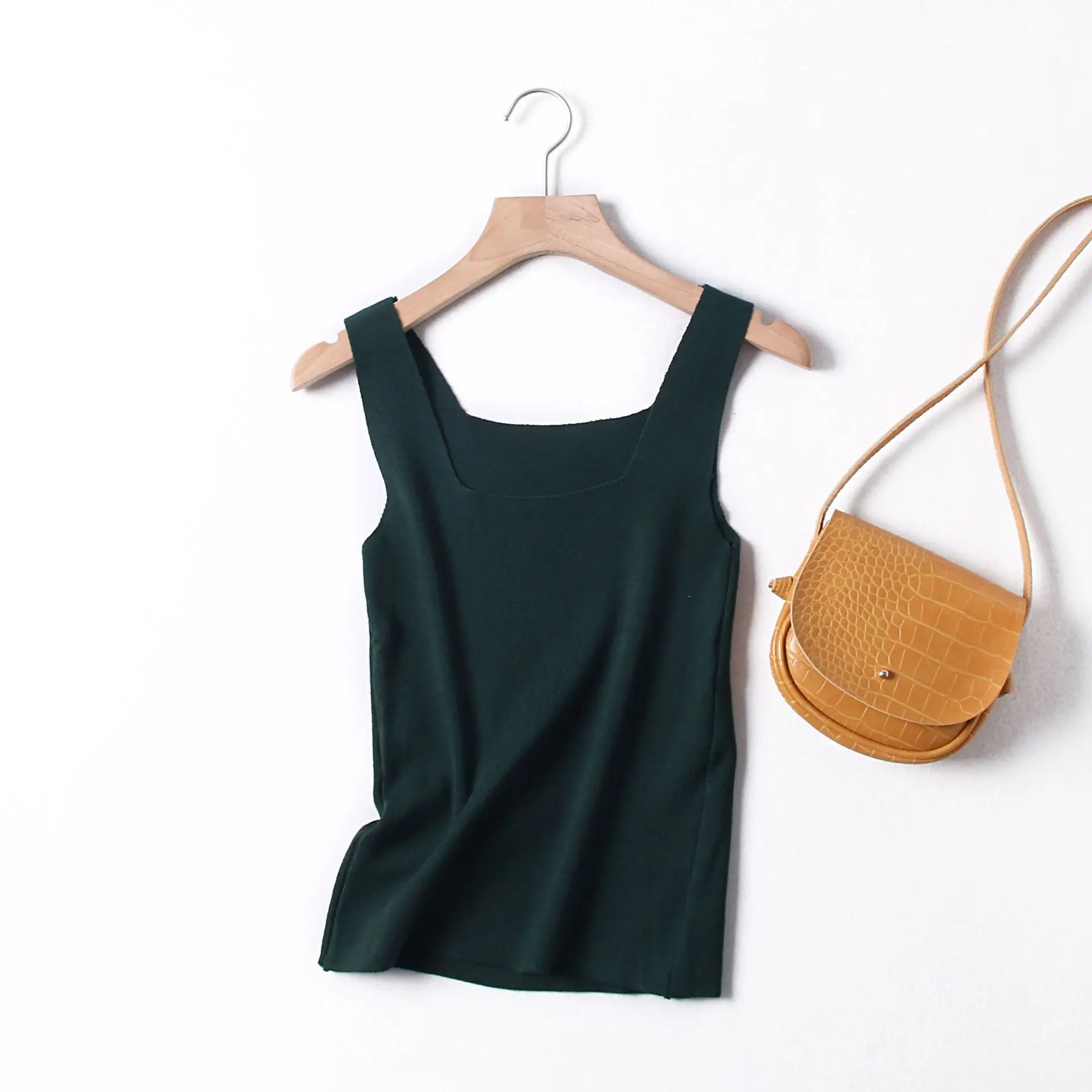 Black Knitted Square Neck Vest for Women - Image 7