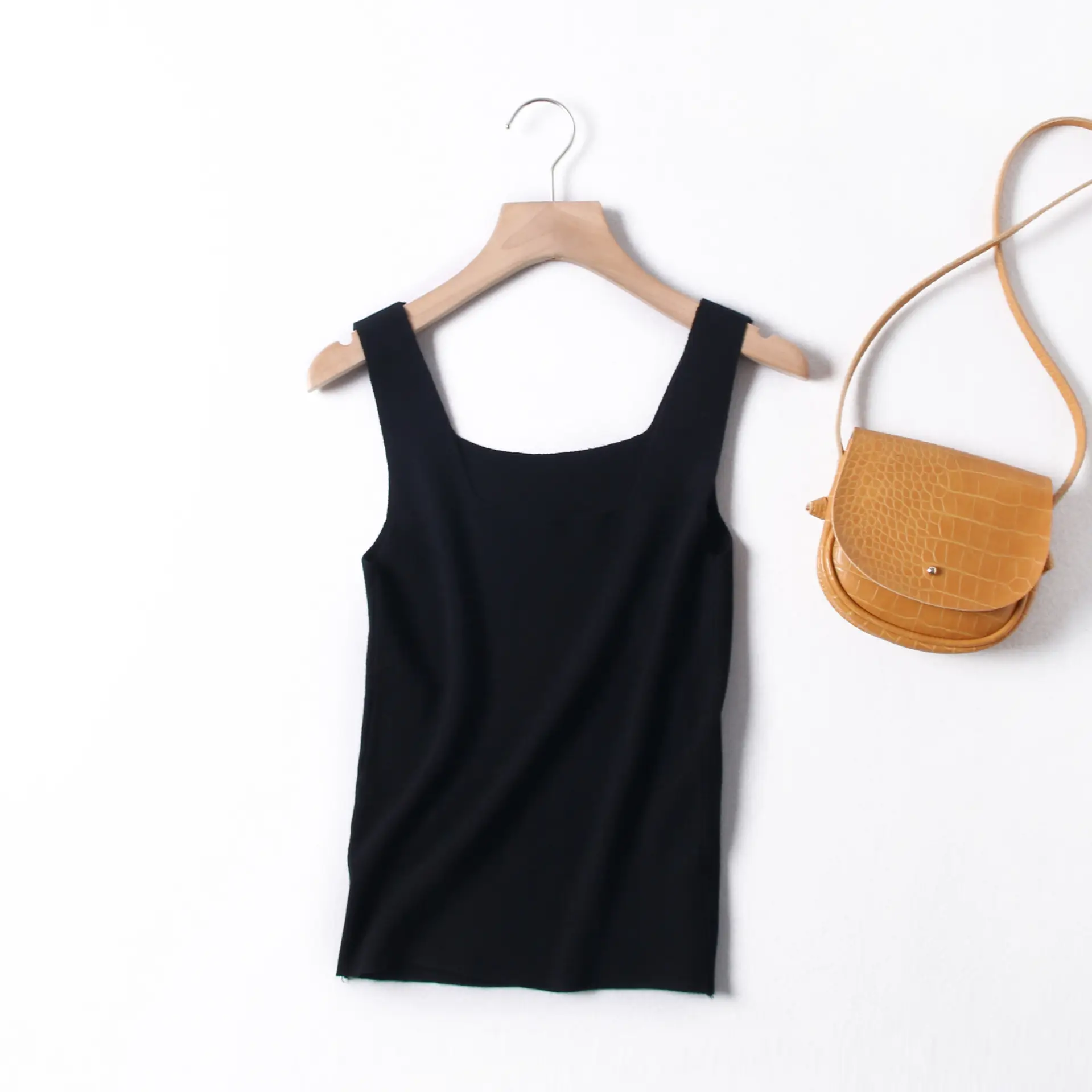 Black Knitted Square Neck Vest for Women - Image 8