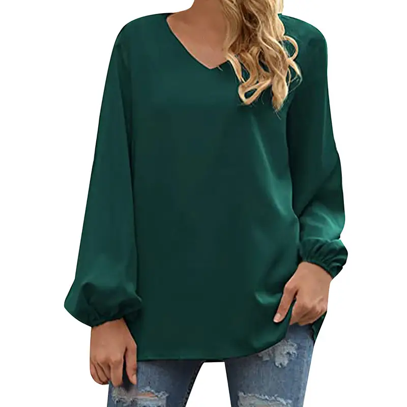 Women's Black V-Neck Long Sleeve Pullover Top - Image 3