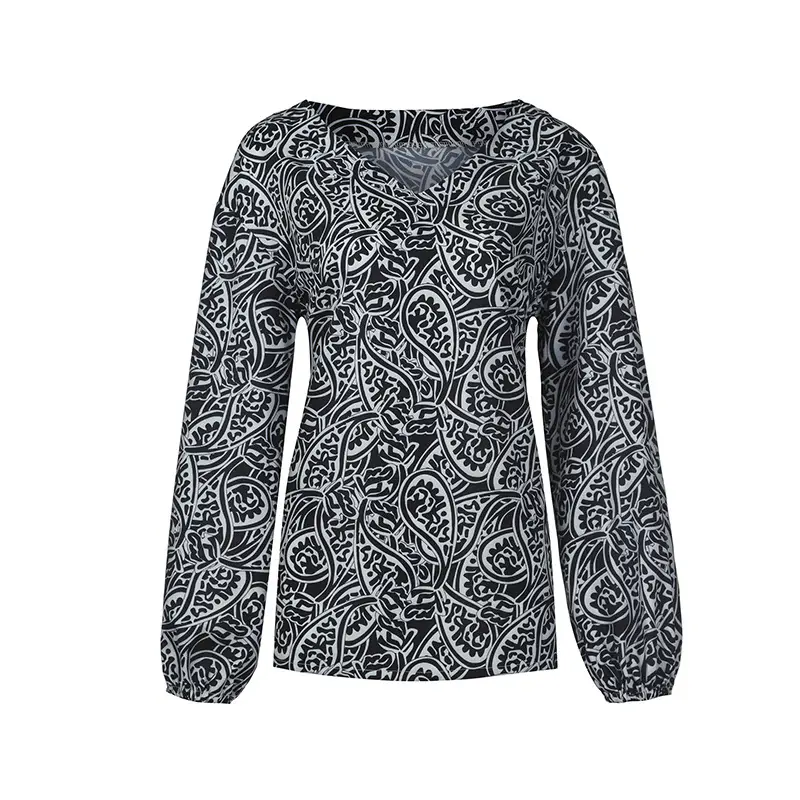 Women's Black V-Neck Long Sleeve Pullover Top - Image 6
