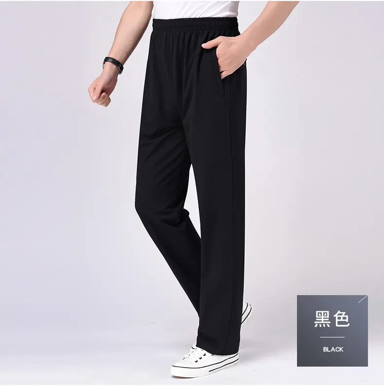 Men's Navy Blue Cotton Trousers Elastic Waist Loose Fit - Image 3