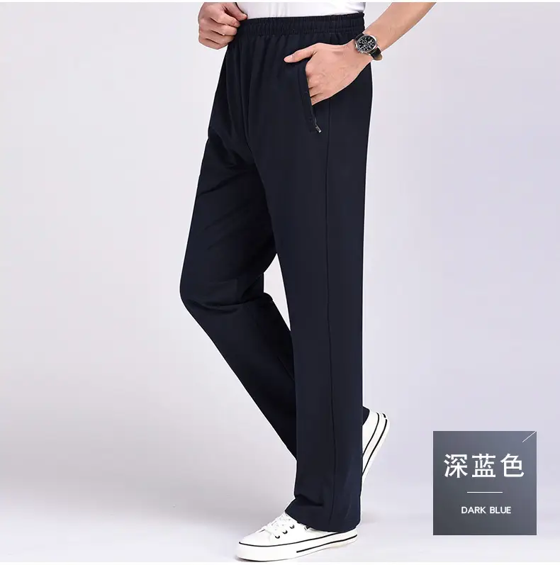Men's Navy Blue Cotton Trousers Elastic Waist Loose Fit - Image 4