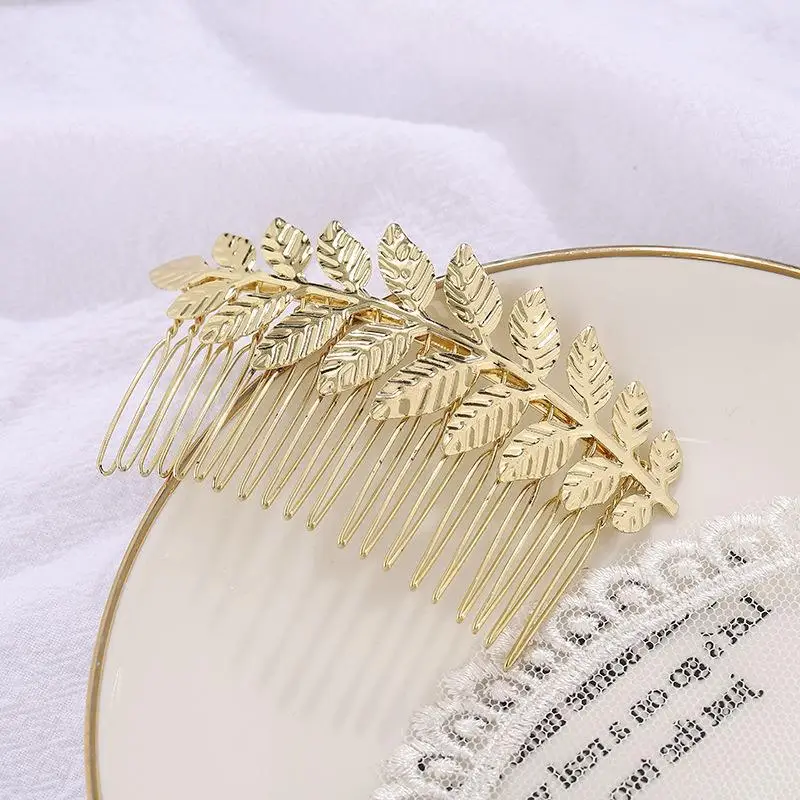 Gold Leaf Metal Hair Comb for Women - Image 3