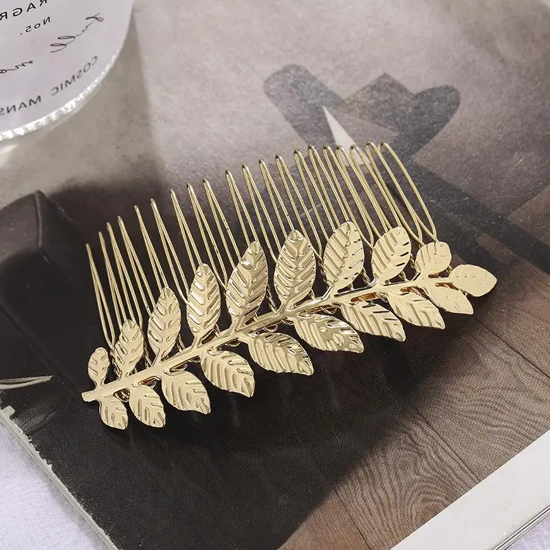 Gold Leaf Metal Hair Comb for Women - Image 4